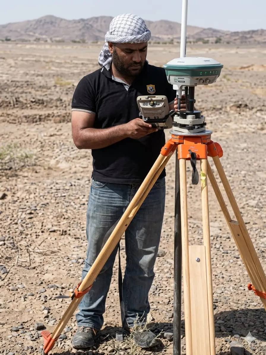 ضبط مستقبِل GNSS فوق نقطة في الصحراء